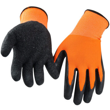 Cotton knitted latex glovesDurable cotton knitted gloves with latex coating from China factory, ideal for gardening, construction, and industrial work safety.