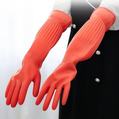 Extra long latex dishwashing gloves