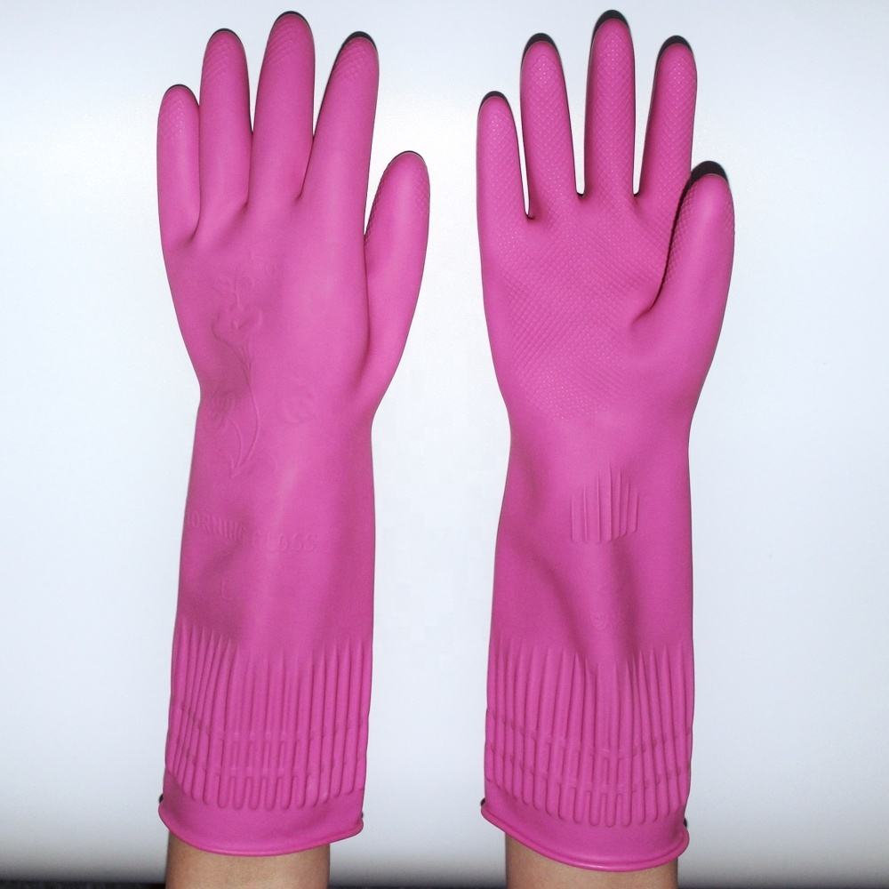 Wholesale Long-Cuff Latex Household Gloves Durable Cleaning Protection (1) long-cuff latex household cleaning gloves