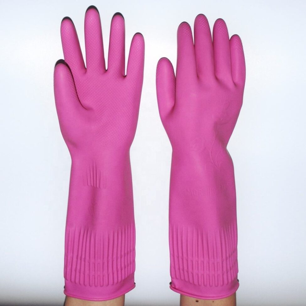 long-cuff latex household cleaning gloves