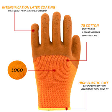large cotton latex coated industrial gloves